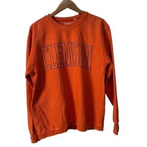Clemson Tigers Unique Textured Crew Neck Sweatshirt with Thumbholes Medium